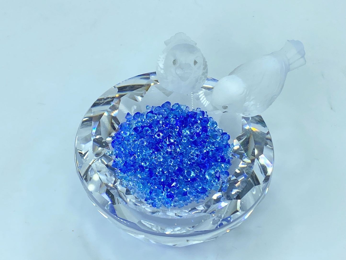 Bird Bath - Swarovski Silver Crystal with Royal Blue Crystal sparkles COA S116