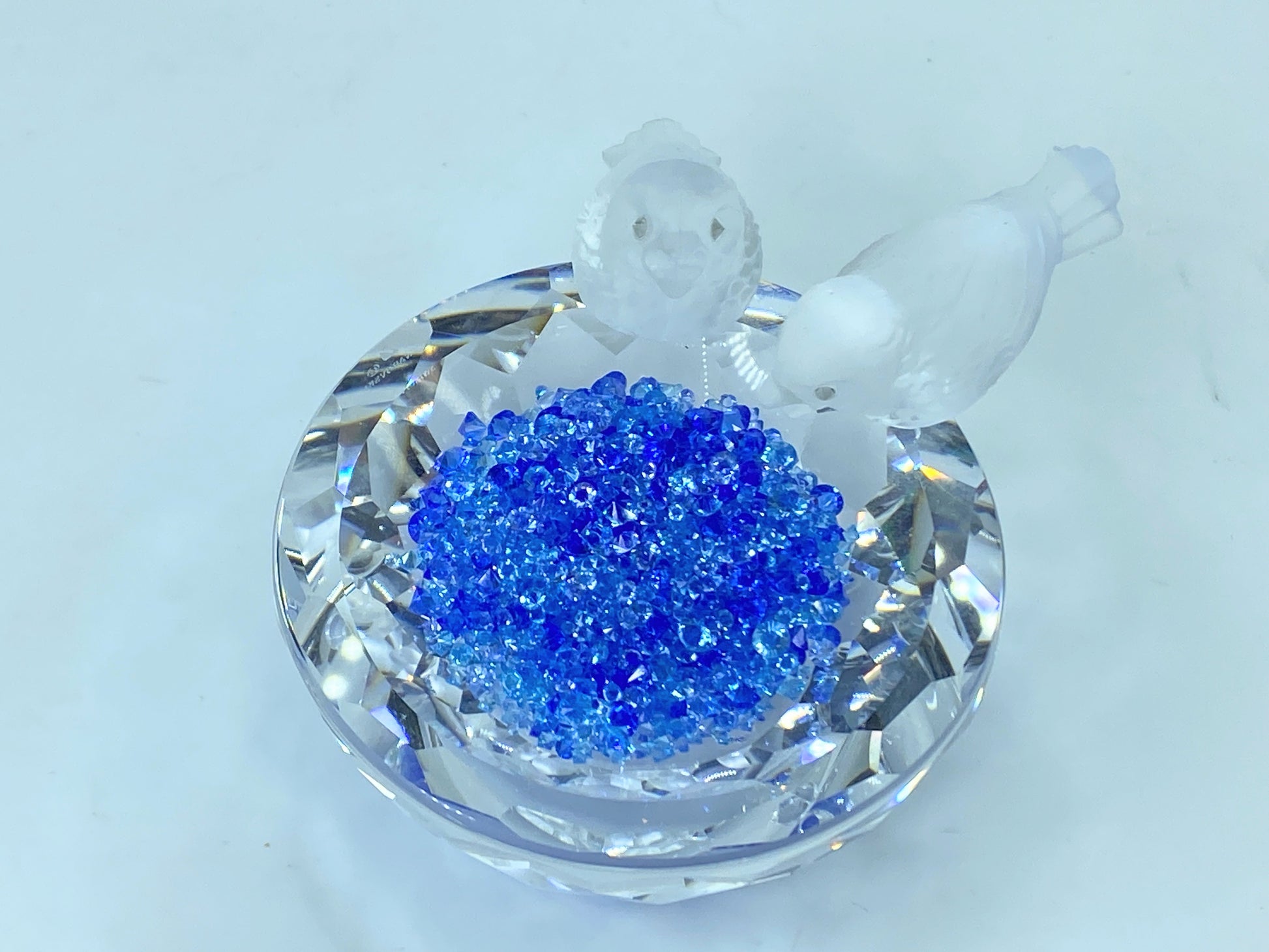 Bird Bath - Swarovski Silver Crystal with Royal Blue Crystal sparkles COA S116