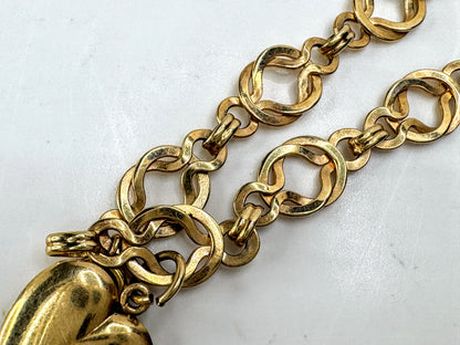 Vintage 14k gold unique interlocking link heart charm bracelet rare 6.6in JR1898