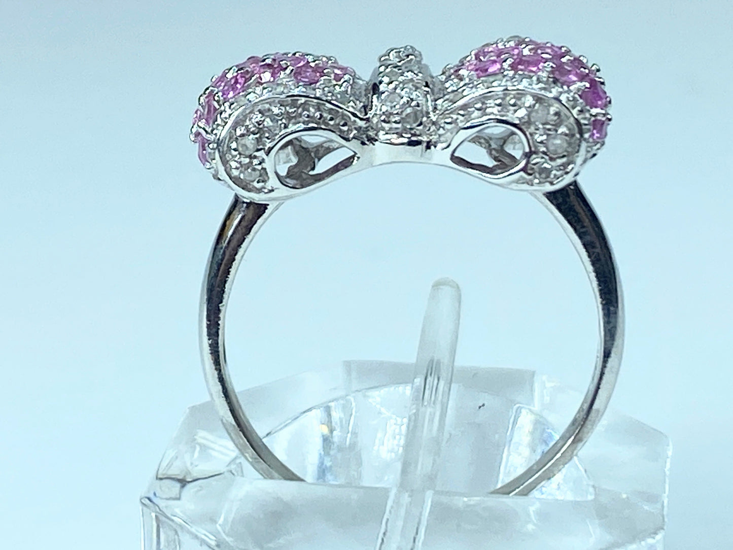 14 karat Pink Sapphire Diamond Bow ring 4.7g s8.25 JR8848