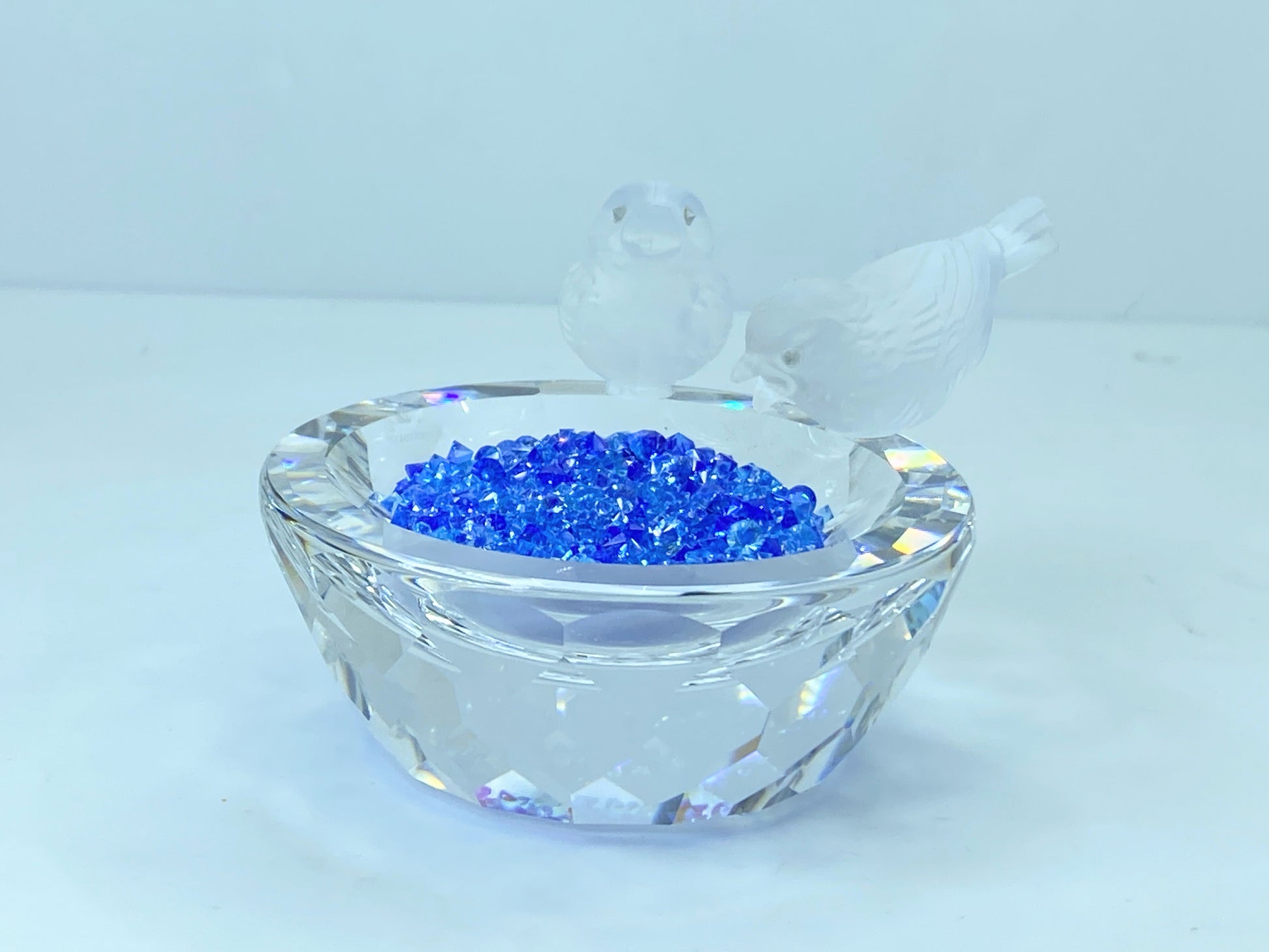 Bird Bath - Swarovski Silver Crystal with Royal Blue Crystal sparkles COA S116