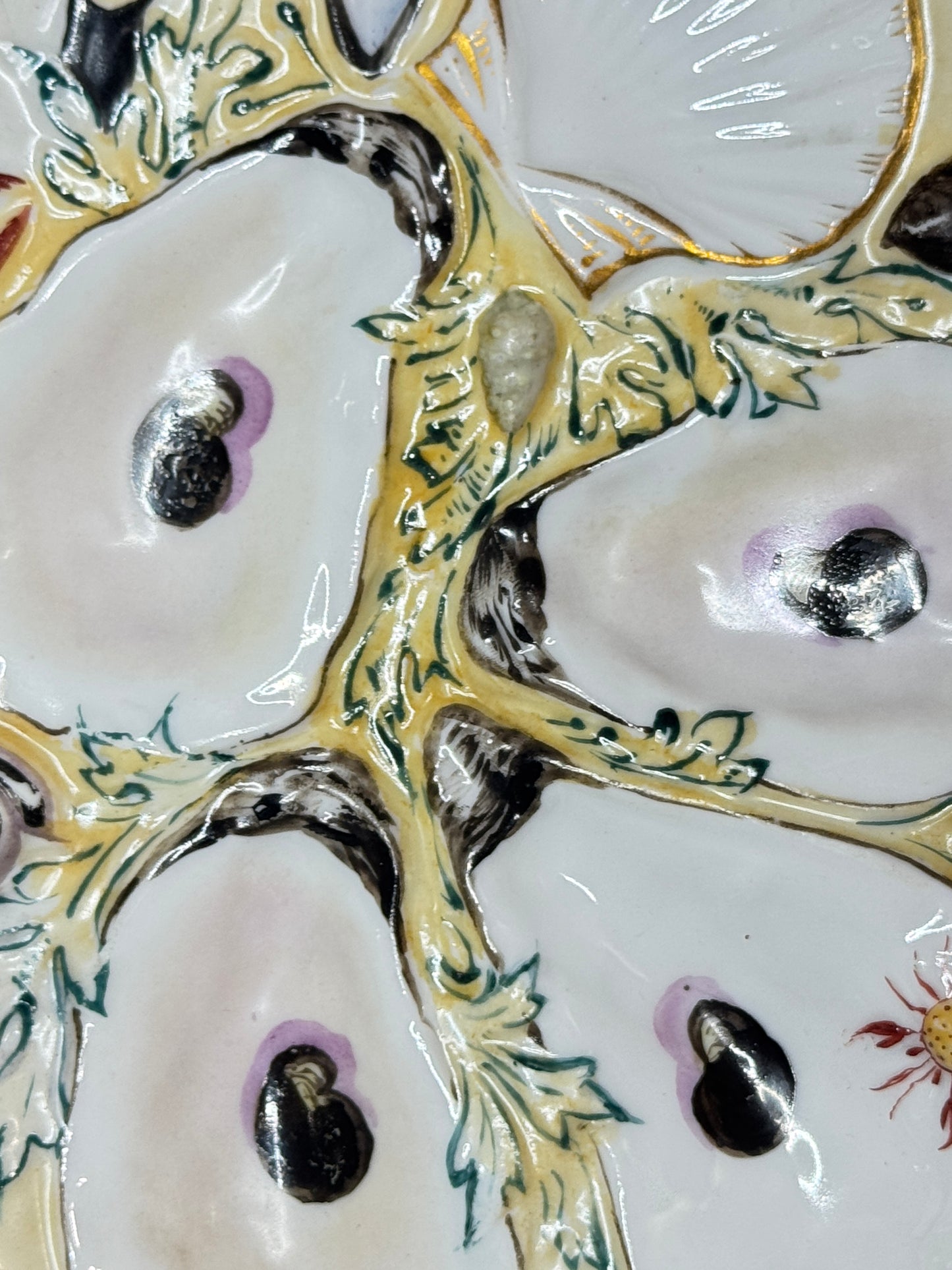 Antique UPW Hand-Painted Oyster Plate, Nautical Motif, French Style A714