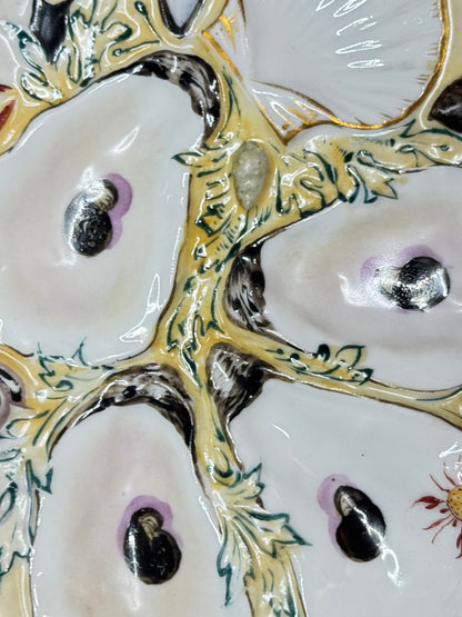 Antique UPW Hand-Painted Oyster Plate, Nautical Motif, French Style A714