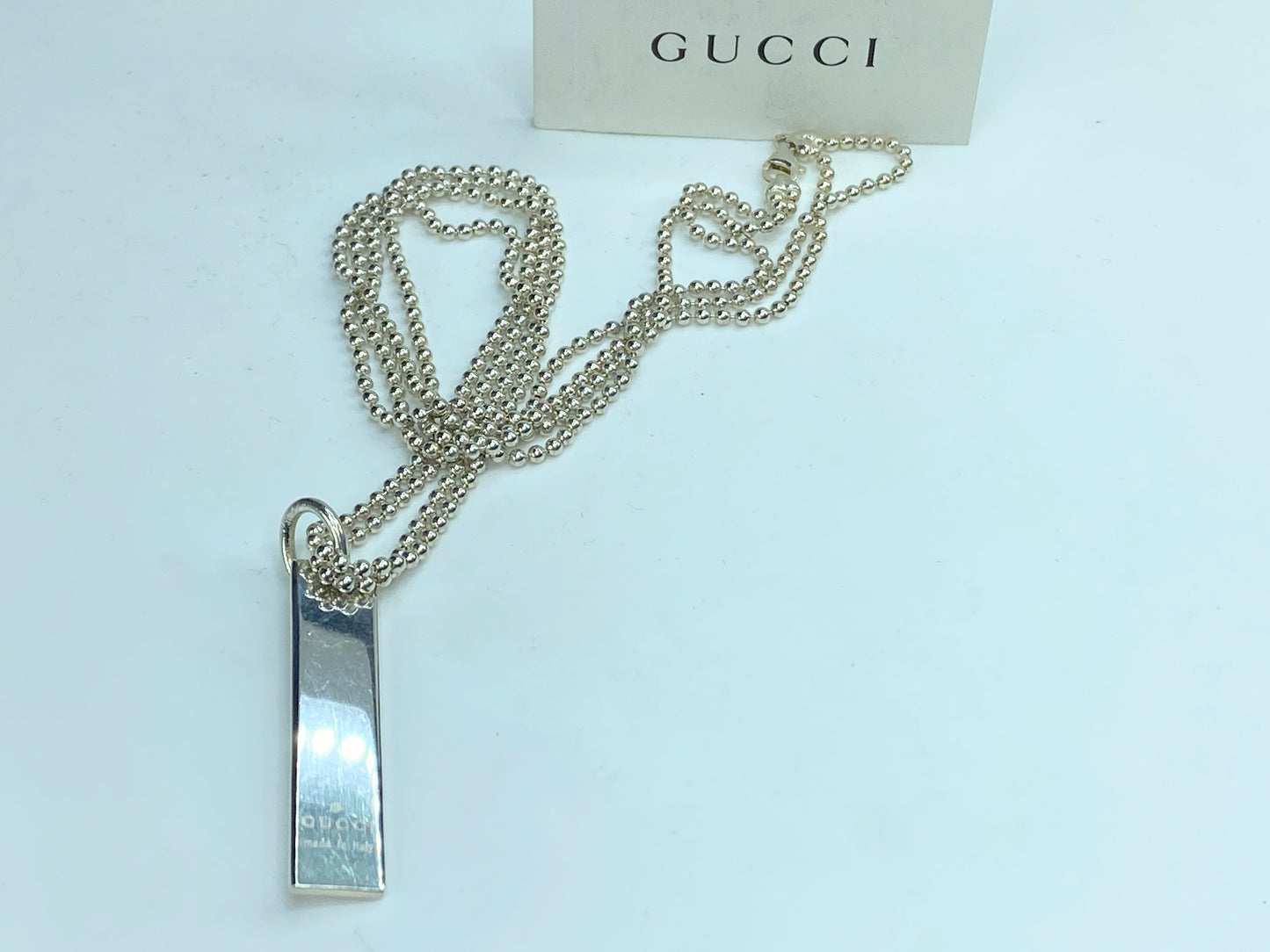 Gucci Bar Tag Double Strand ball sterling silver Necklace JR0079