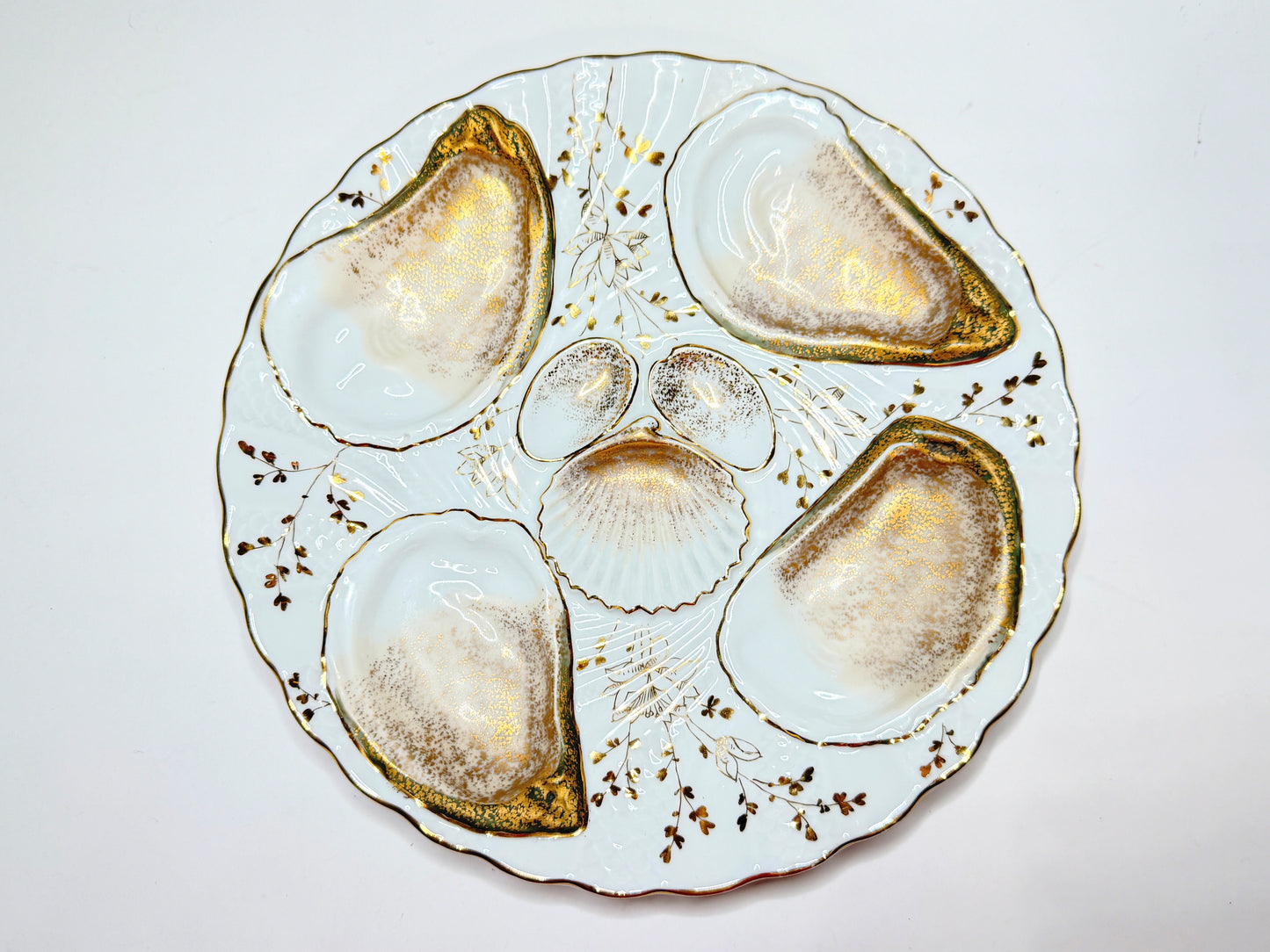 Antique French Oyster Plate, Gilded Shell Motif, 8.5" Elegant Form A715