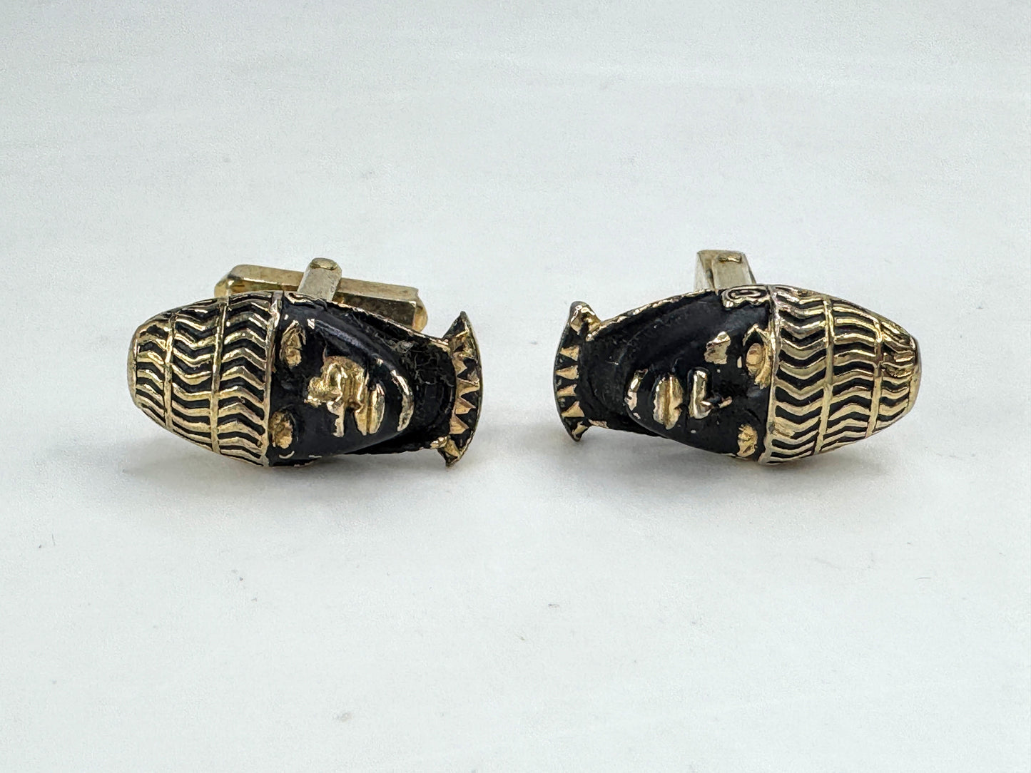 Vintage Shank Blackamoor Gold Tone Cufflinks 23mm Figural Pair Gift Box SS469
