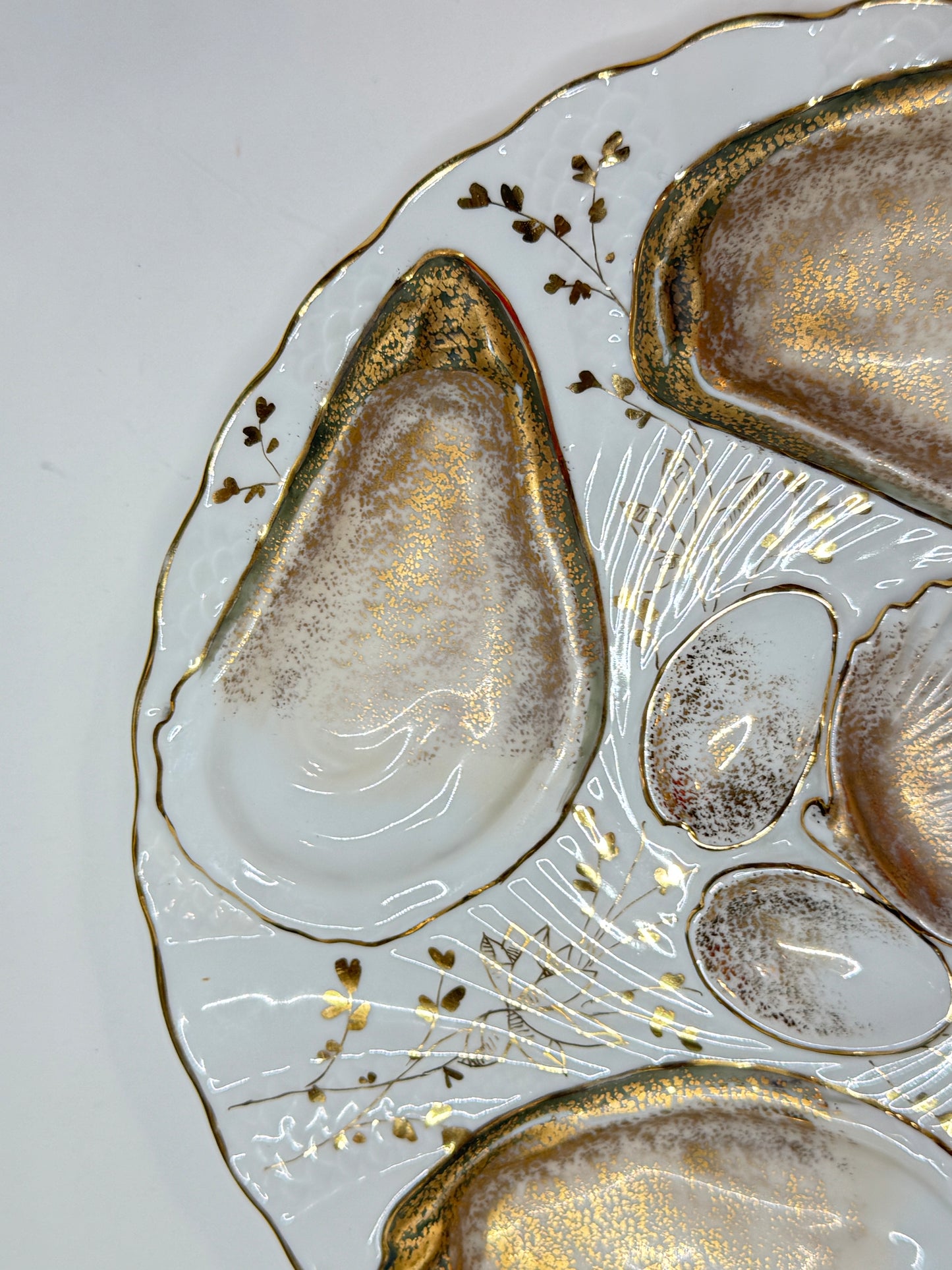 Antique French Oyster Plate, Gilded Shell Motif, 8.5" Elegant Form A715