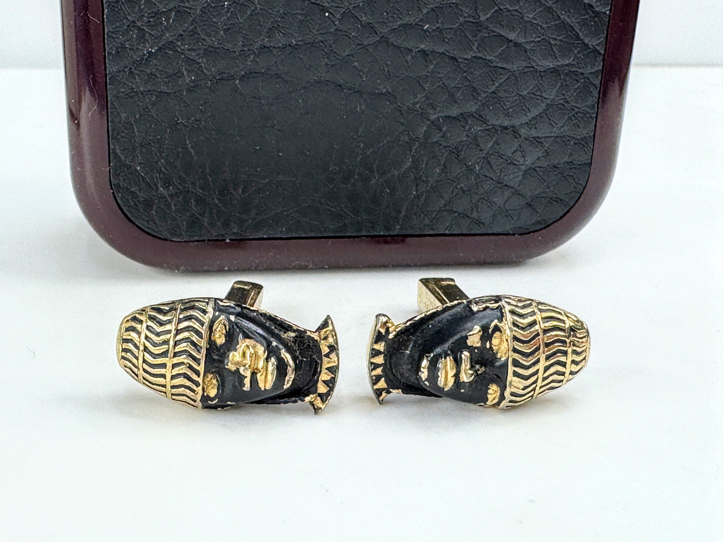 Vintage Shank Blackamoor Gold Tone Cufflinks 23mm Figural Pair Gift Box SS469