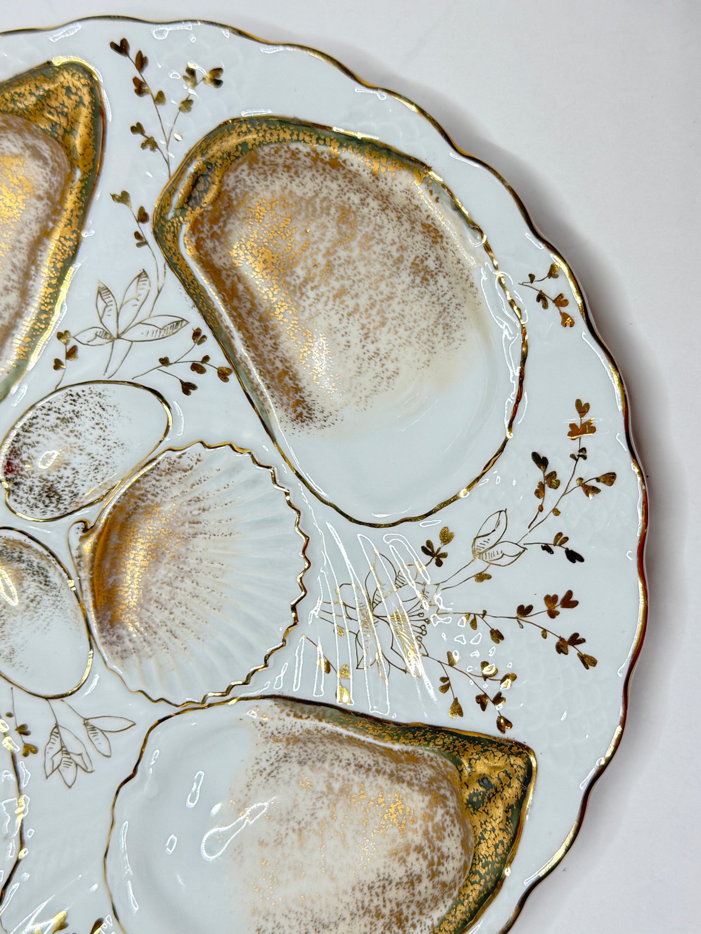 Antique French Oyster Plate, Gilded Shell Motif, 8.5" Elegant Form A715