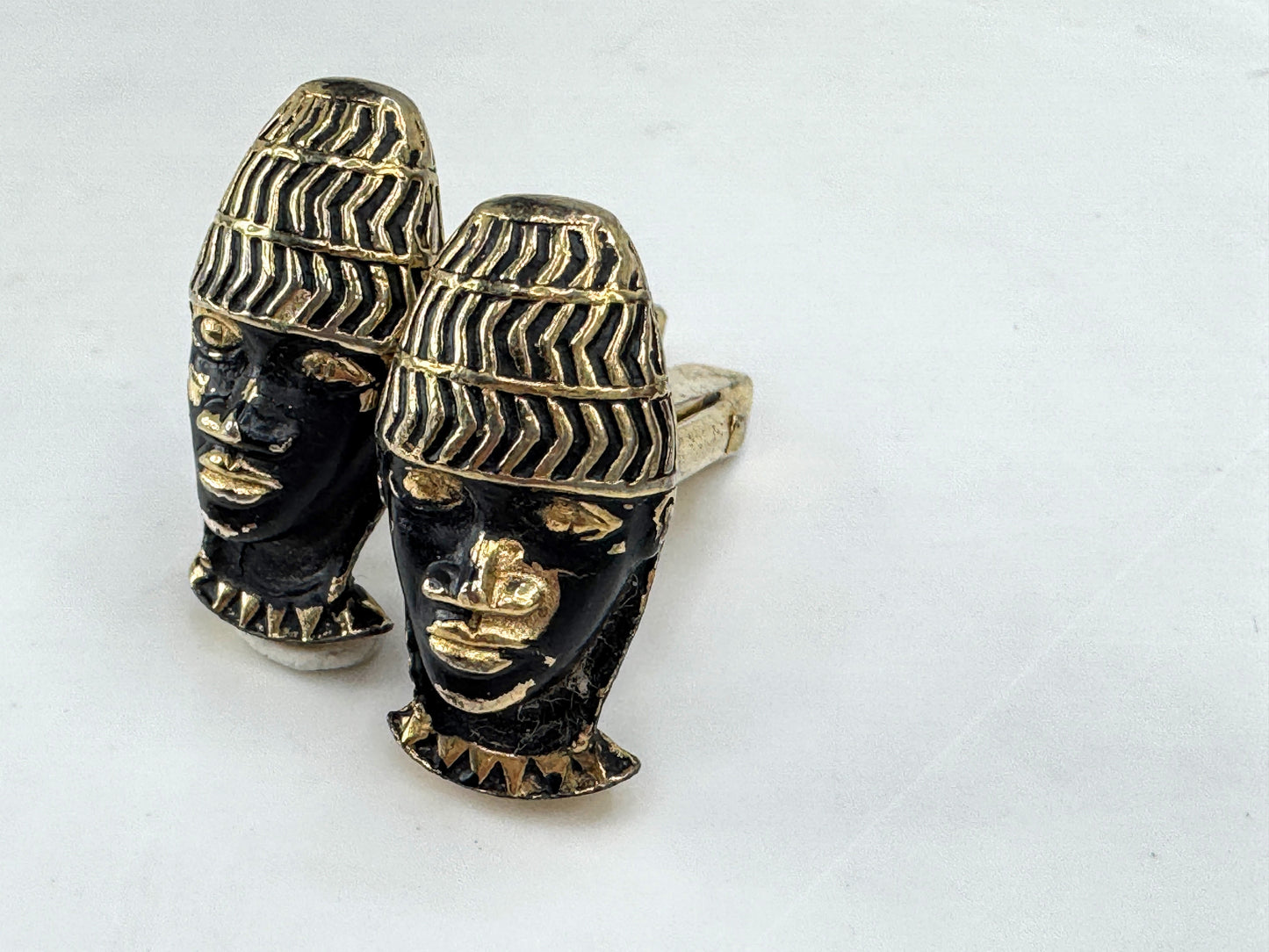 Vintage Shank Blackamoor Gold Tone Cufflinks 23mm Figural Pair Gift Box SS469