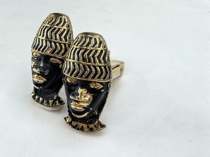 Vintage Shank Blackamoor Gold Tone Cufflinks 23mm Figural Pair Gift Box SS469