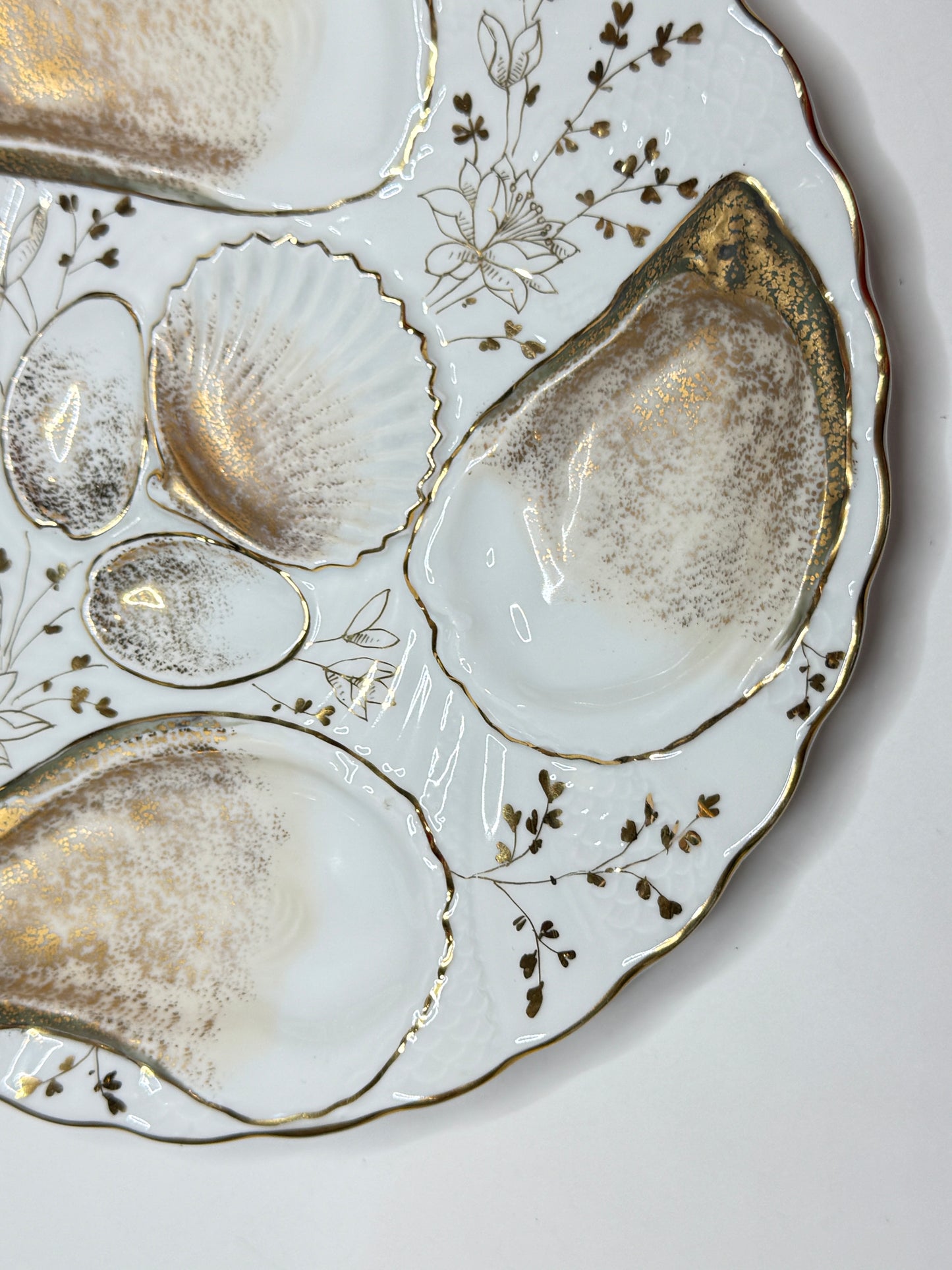 Antique French Oyster Plate, Gilded Shell Motif, 8.5" Elegant Form A715