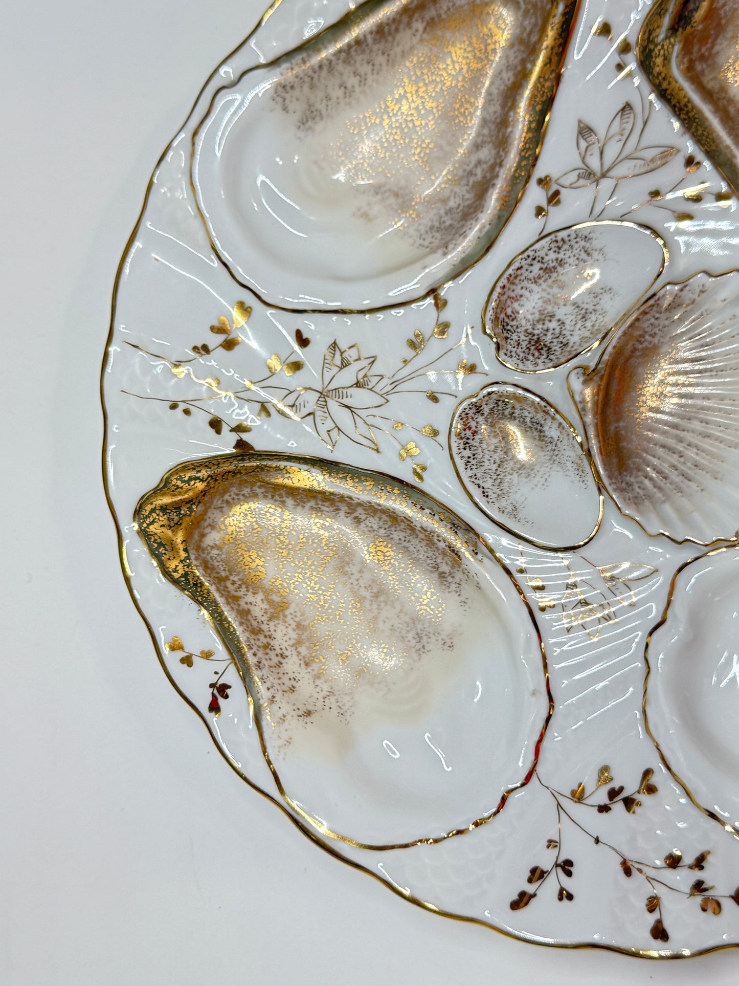 Antique French Oyster Plate, Gilded Shell Motif, 8.5" Elegant Form A715