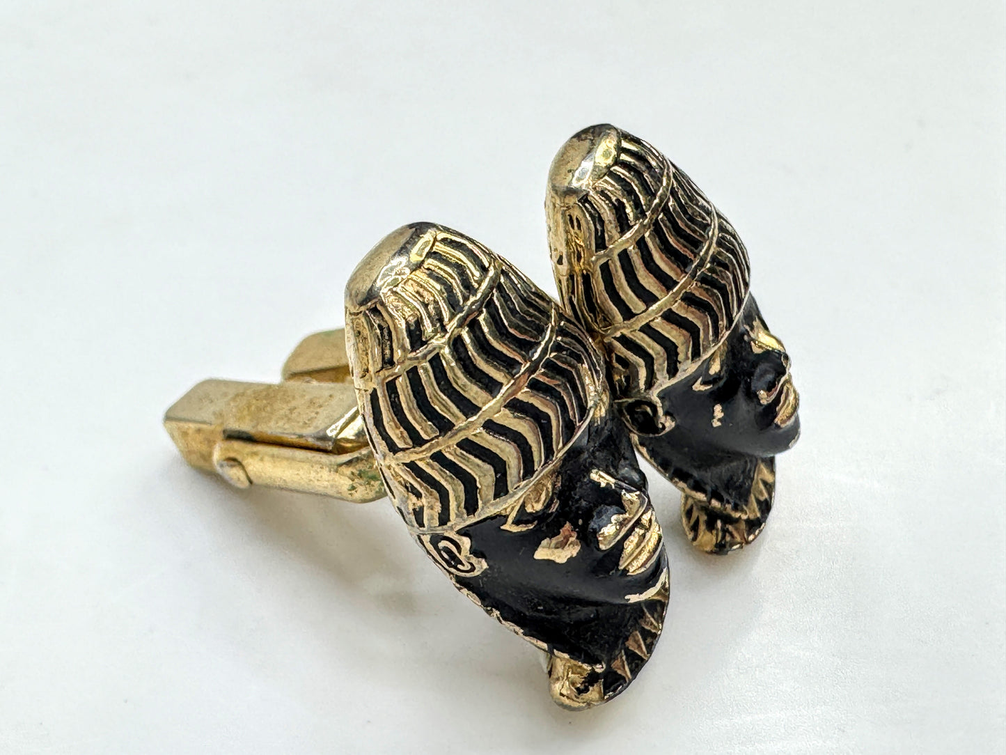 Vintage Shank Blackamoor Gold Tone Cufflinks 23mm Figural Pair Gift Box SS469