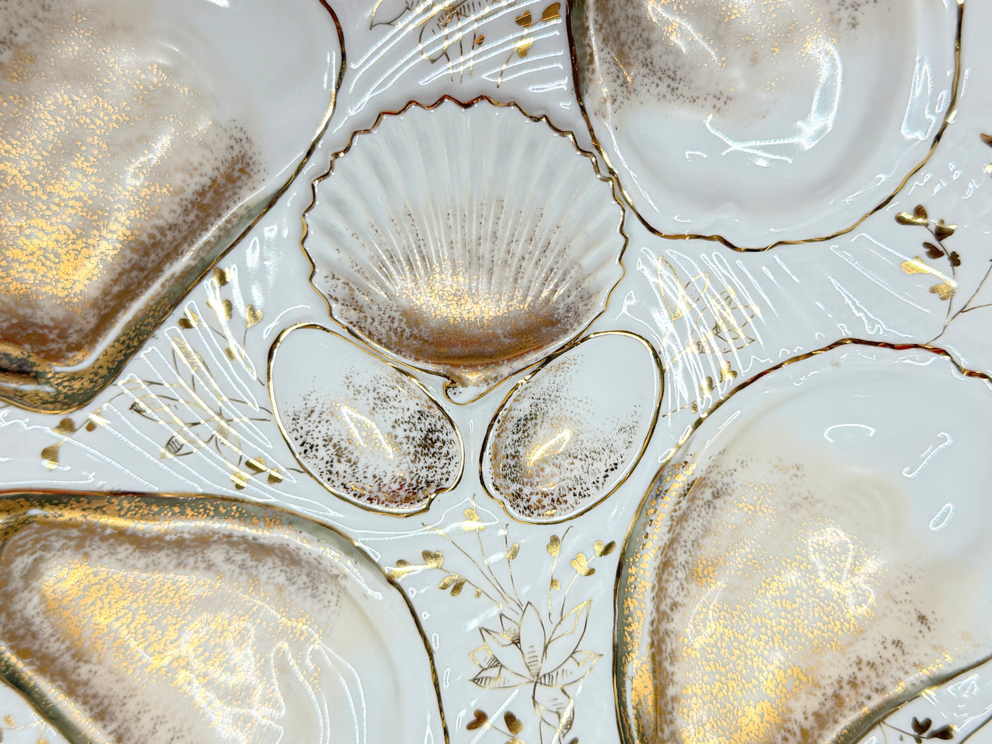 Antique French Oyster Plate, Gilded Shell Motif, 8.5" Elegant Form A715