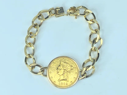 1892 $10 Gold Liberty Head 10.0mm texture bracelet 7 3/4" 37.2g JR8850