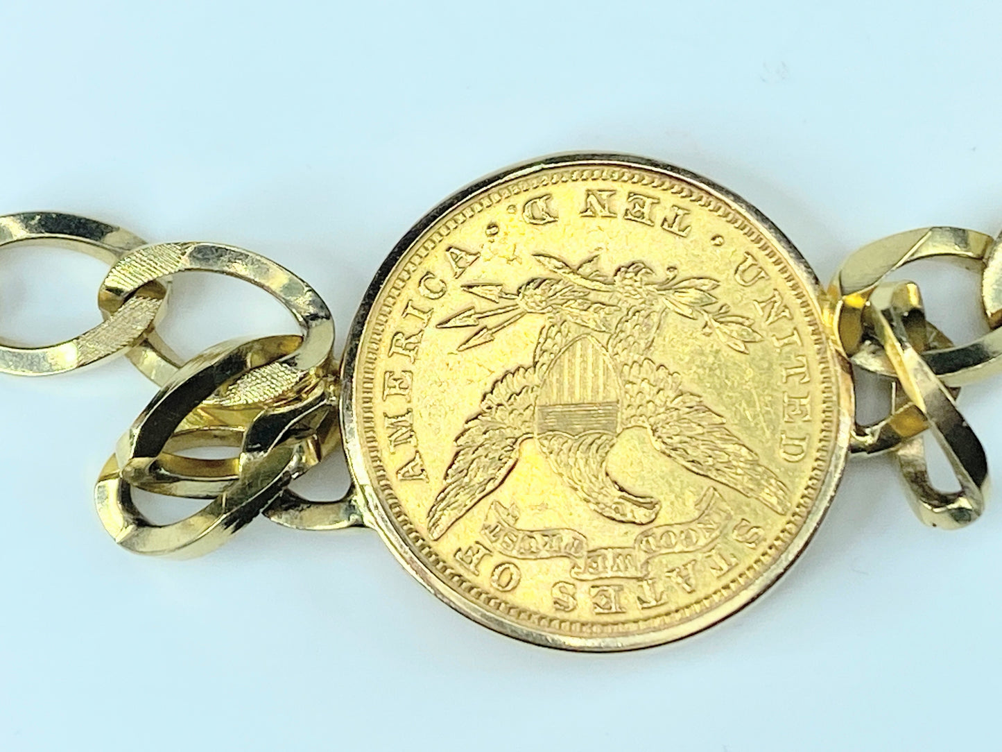 1892 $10 Gold Liberty Head 10.0mm texture bracelet 7 3/4" 37.2g JR8850