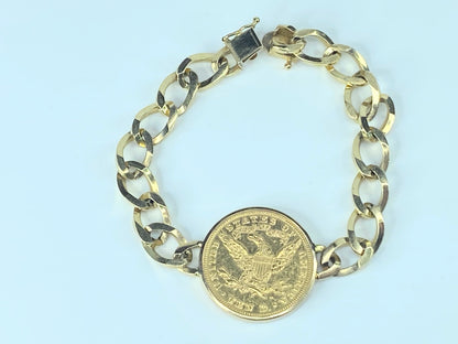 1892 $10 Gold Liberty Head 10.0mm texture bracelet 7 3/4" 37.2g JR8850