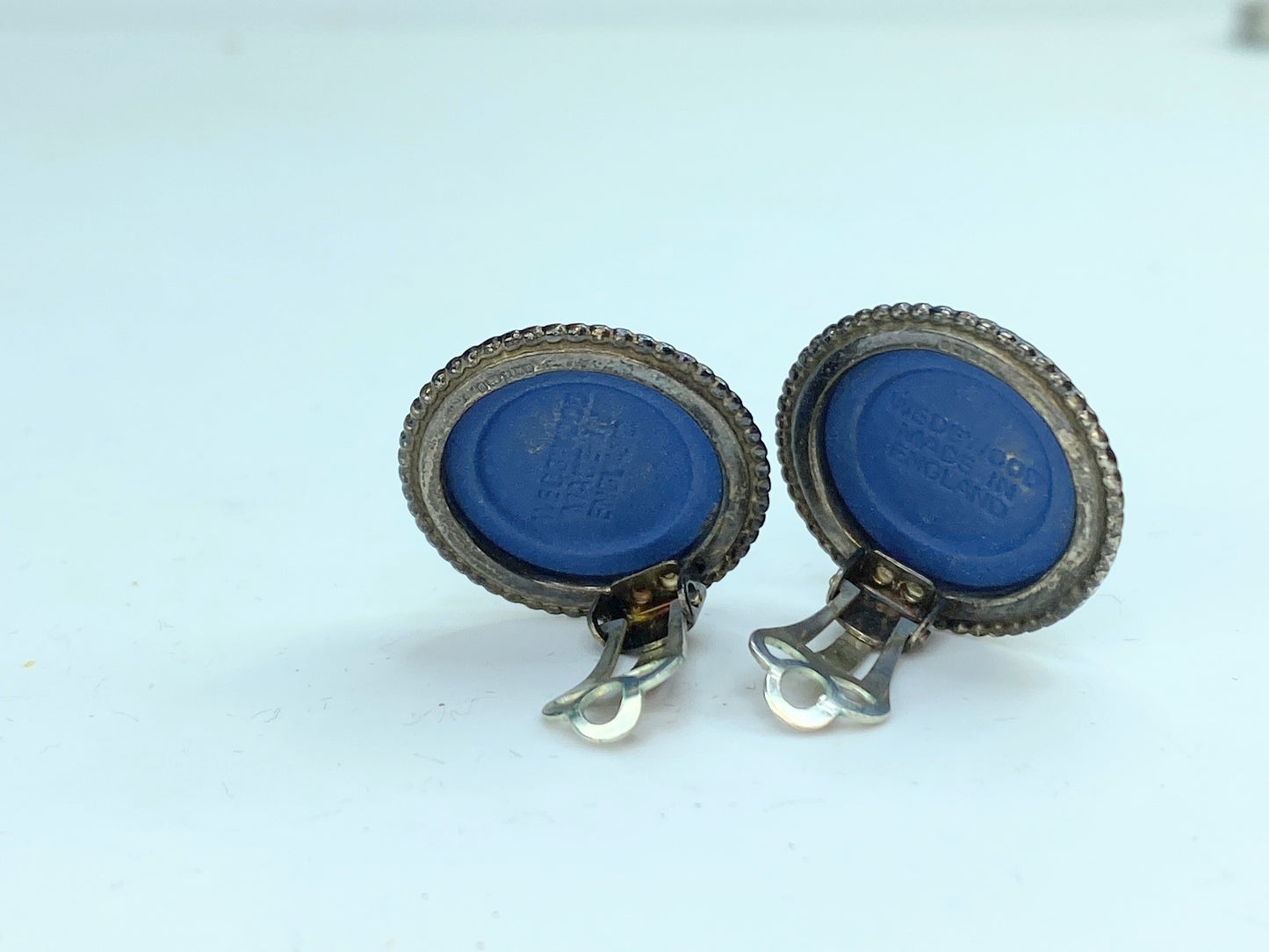 Classic 1970s Sterling Silver 925 Blue Wedgwood Jasperware Clip Earrings G267