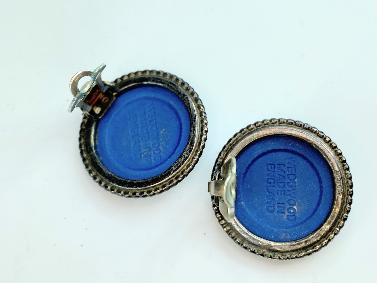 Classic 1970s Sterling Silver 925 Blue Wedgwood Jasperware Clip Earrings G267