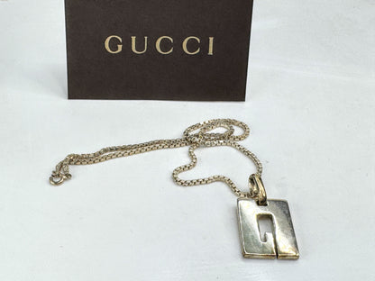 Vintage Gucci Sterling Silver G Logo Necklace 15" Box Chain Italy JR1899