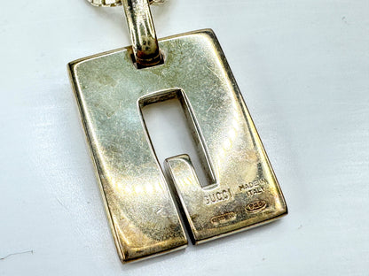 Vintage Gucci Sterling Silver G Logo Necklace 15" Box Chain Italy JR1899