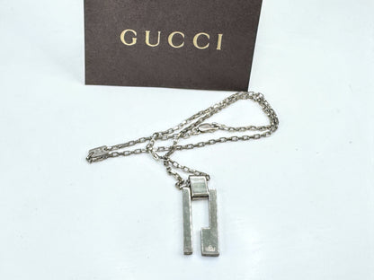 Vintage Gucci sterling silver geometric G pendant chain necklace 17.5in JR1900