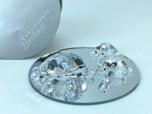 Swarovski Crystal Mom & baby Turtles (3) figurines COA Mirror S120
