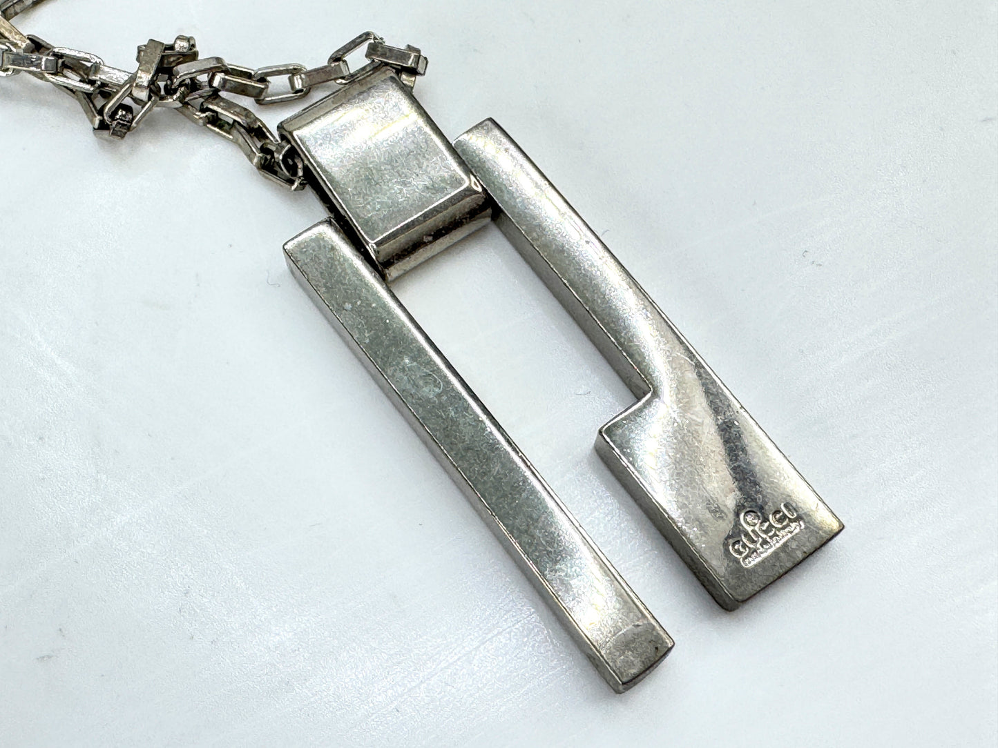 Vintage Gucci sterling silver geometric G pendant chain necklace 17.5in JR1900