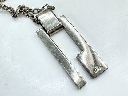 Vintage Gucci sterling silver geometric G pendant chain necklace 17.5in JR1900