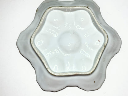 Antique French Oyster Plate with Blush Tones, Floral Form, 8.8" A717