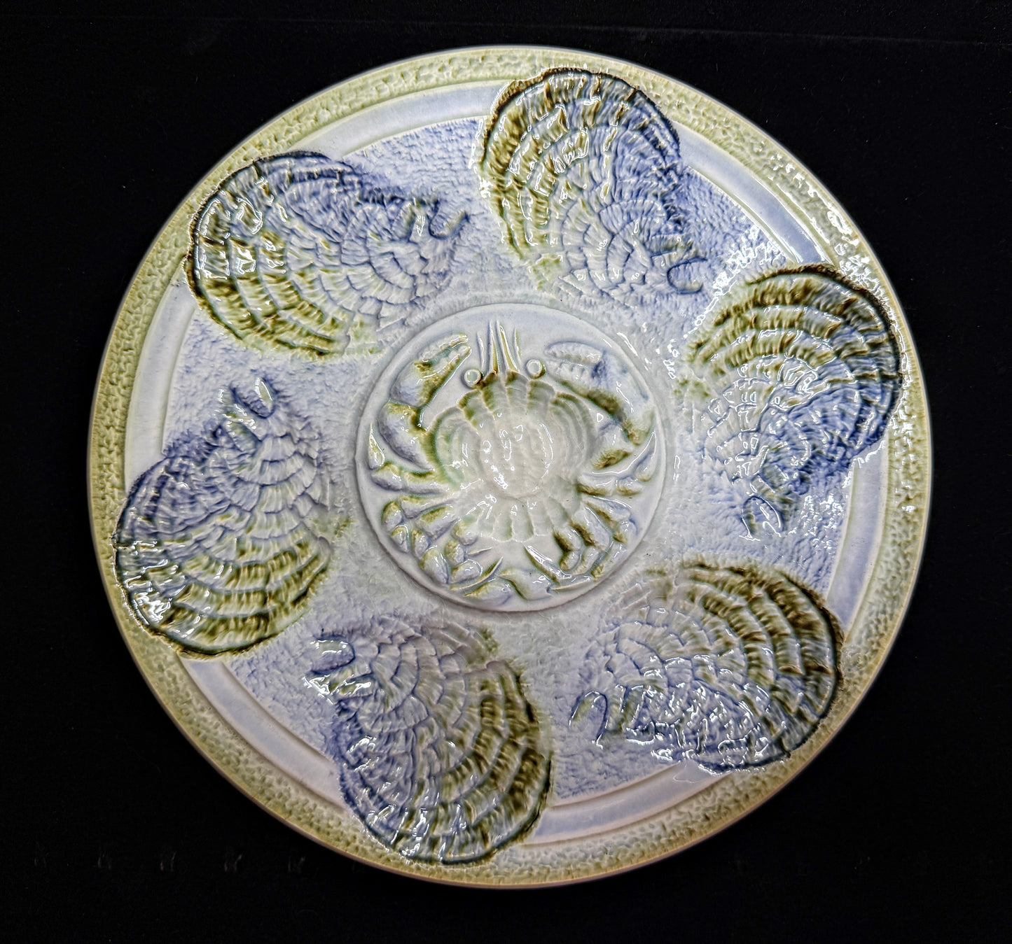 Mind-century Sarreguemines France Majolica Oyster Plate 10" Mint A1099