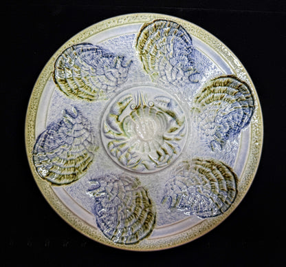 Mind-century Sarreguemines France Majolica Oyster Plate 10" Mint A1099