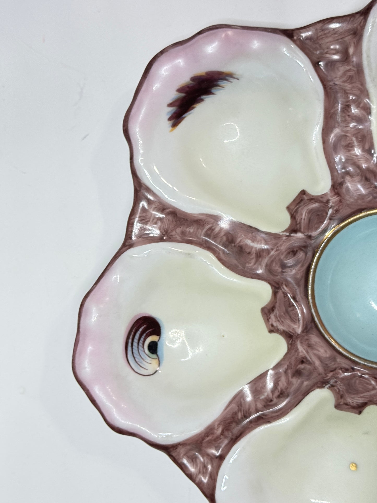 Antique French Oyster Plate, Soft Pastel Bloom Design, 8.8" Beauty A718