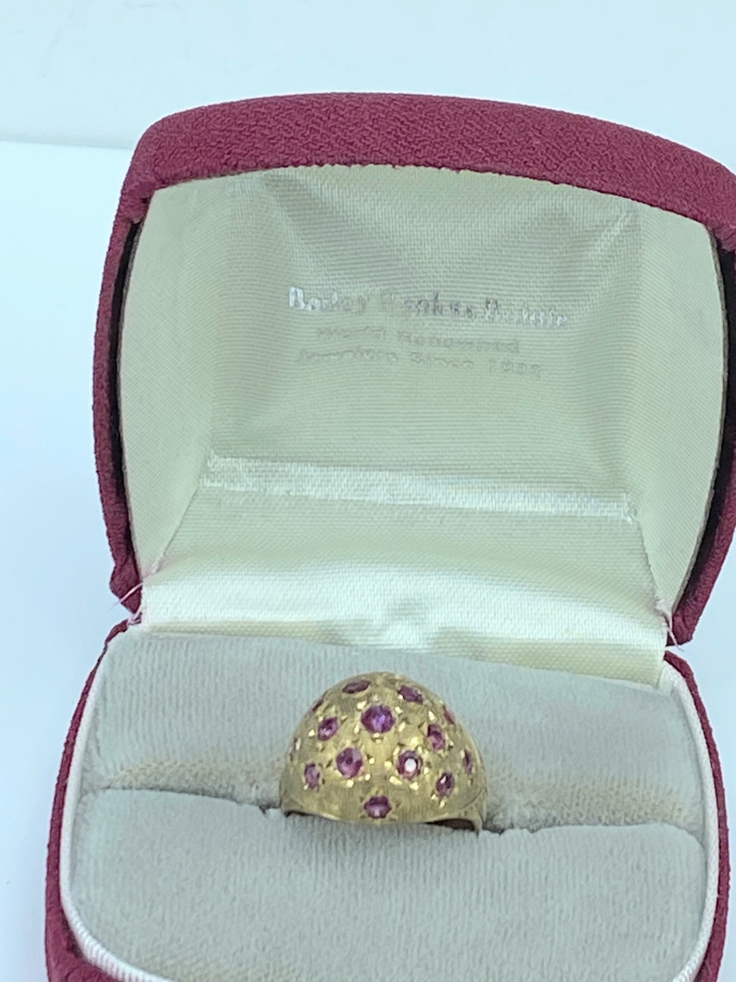 Bailey Birks 14K gold 1.5ct Ruby Dome satin finished ring 5.29g s6.25