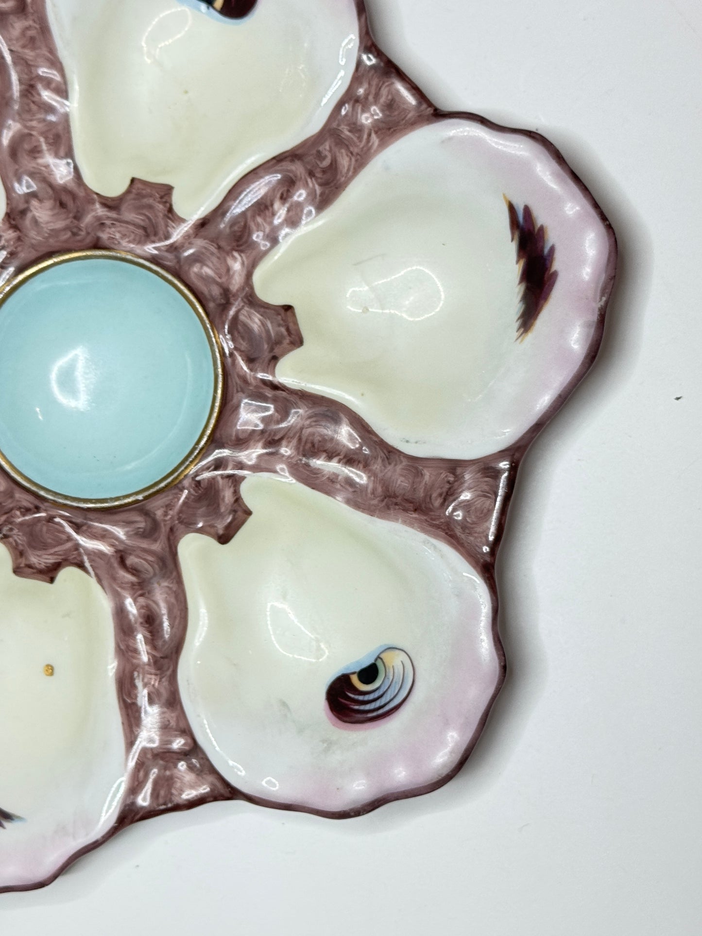 Antique French Oyster Plate, Soft Pastel Bloom Design, 8.8" Beauty A718