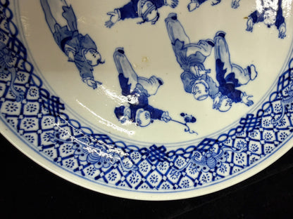 Chinese Blue White Porcelain Boys at Play Plate Early 20th C A1100