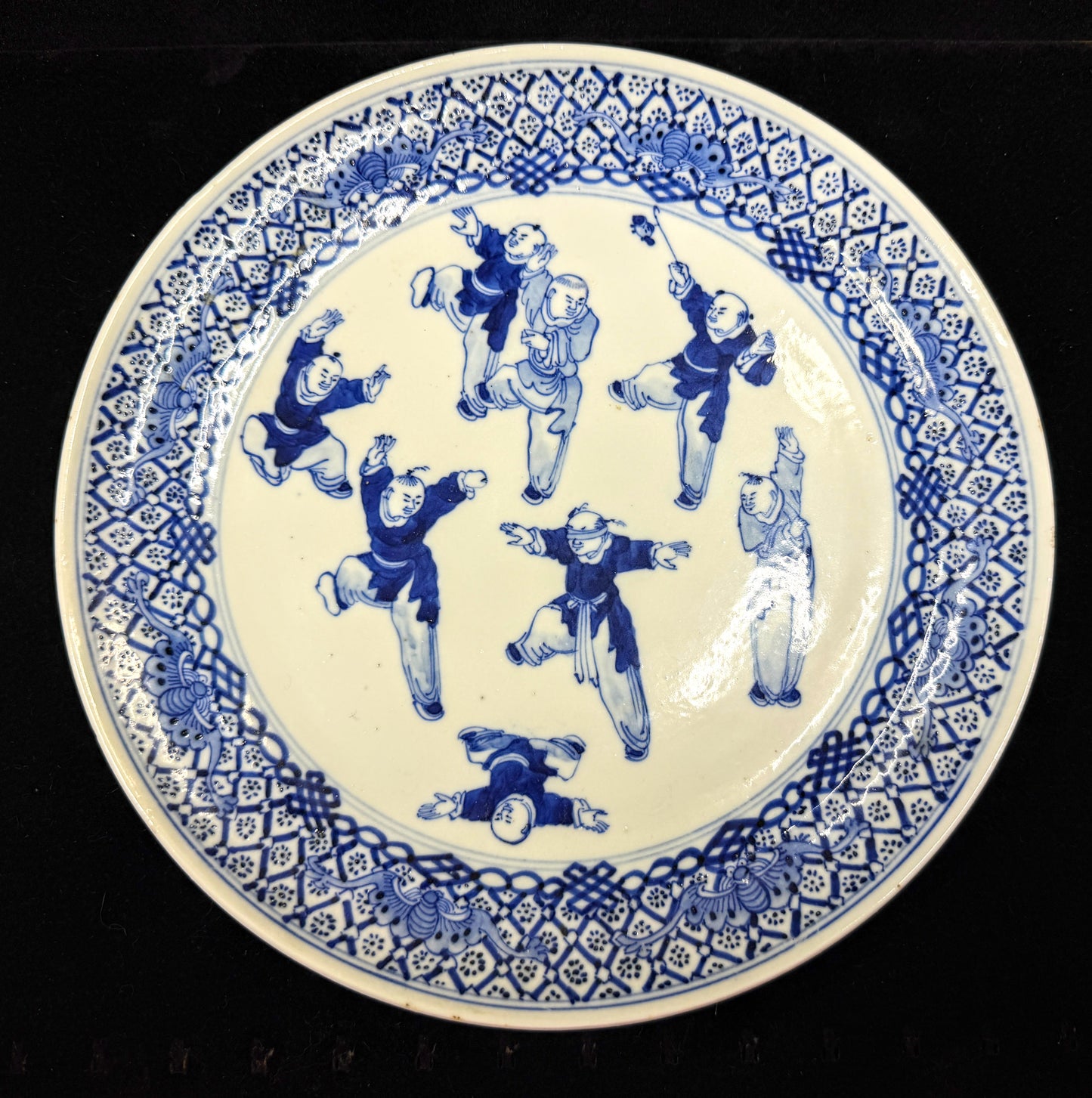 Antique Chinese Blue White Boys Playing Oval Platter Early 20th C A1101