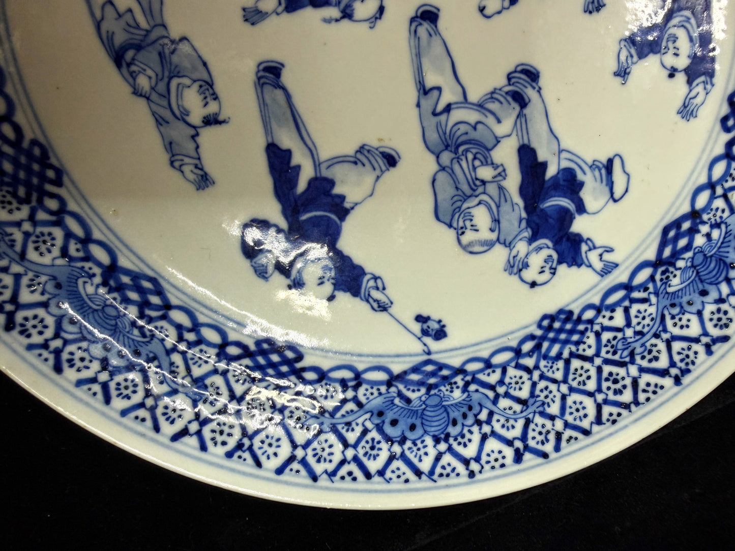 Antique Chinese Blue White Boys Playing Oval Platter Early 20th C A1101