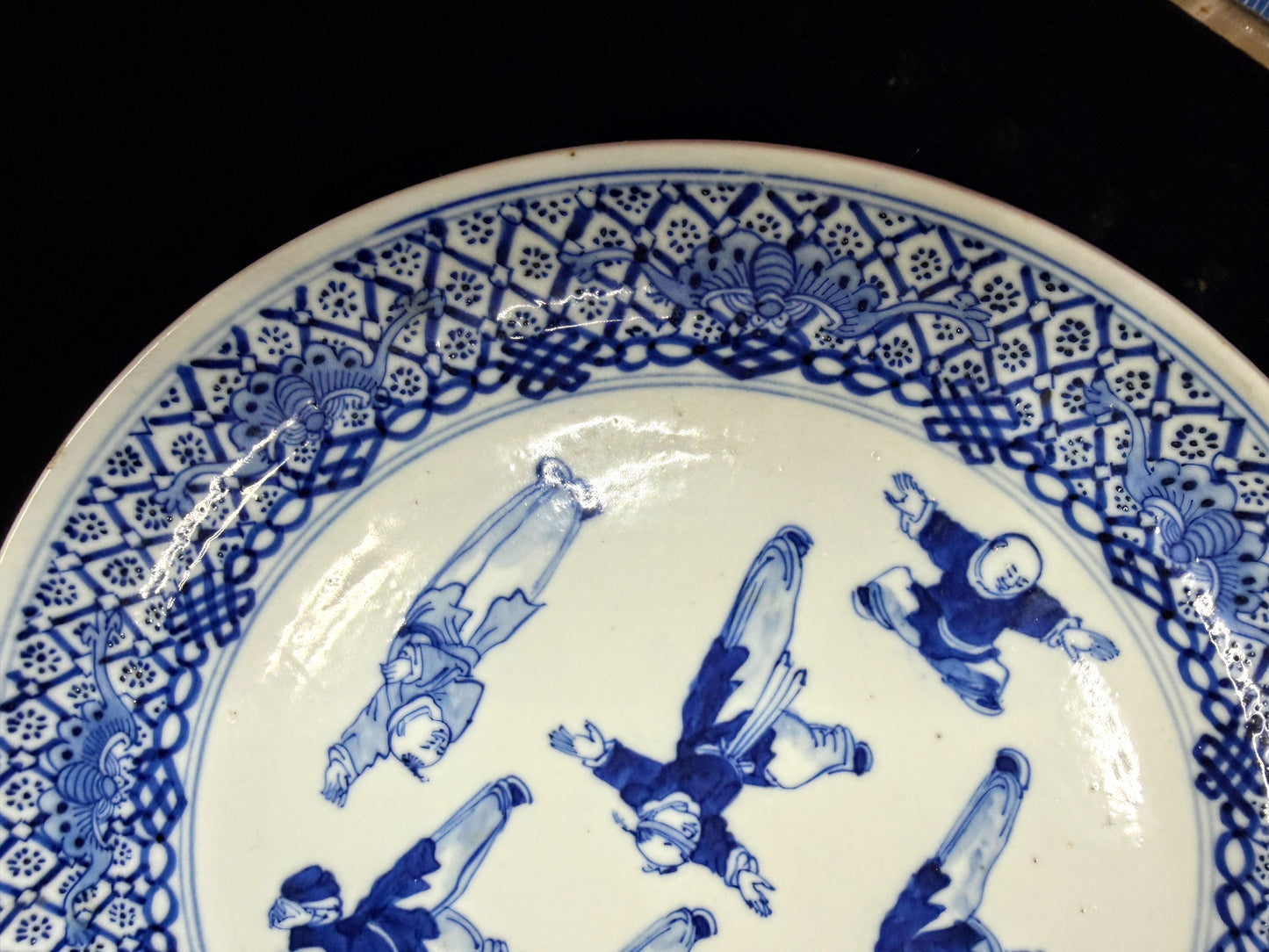 Antique Chinese Blue White Boys Playing Oval Platter Early 20th C A1101
