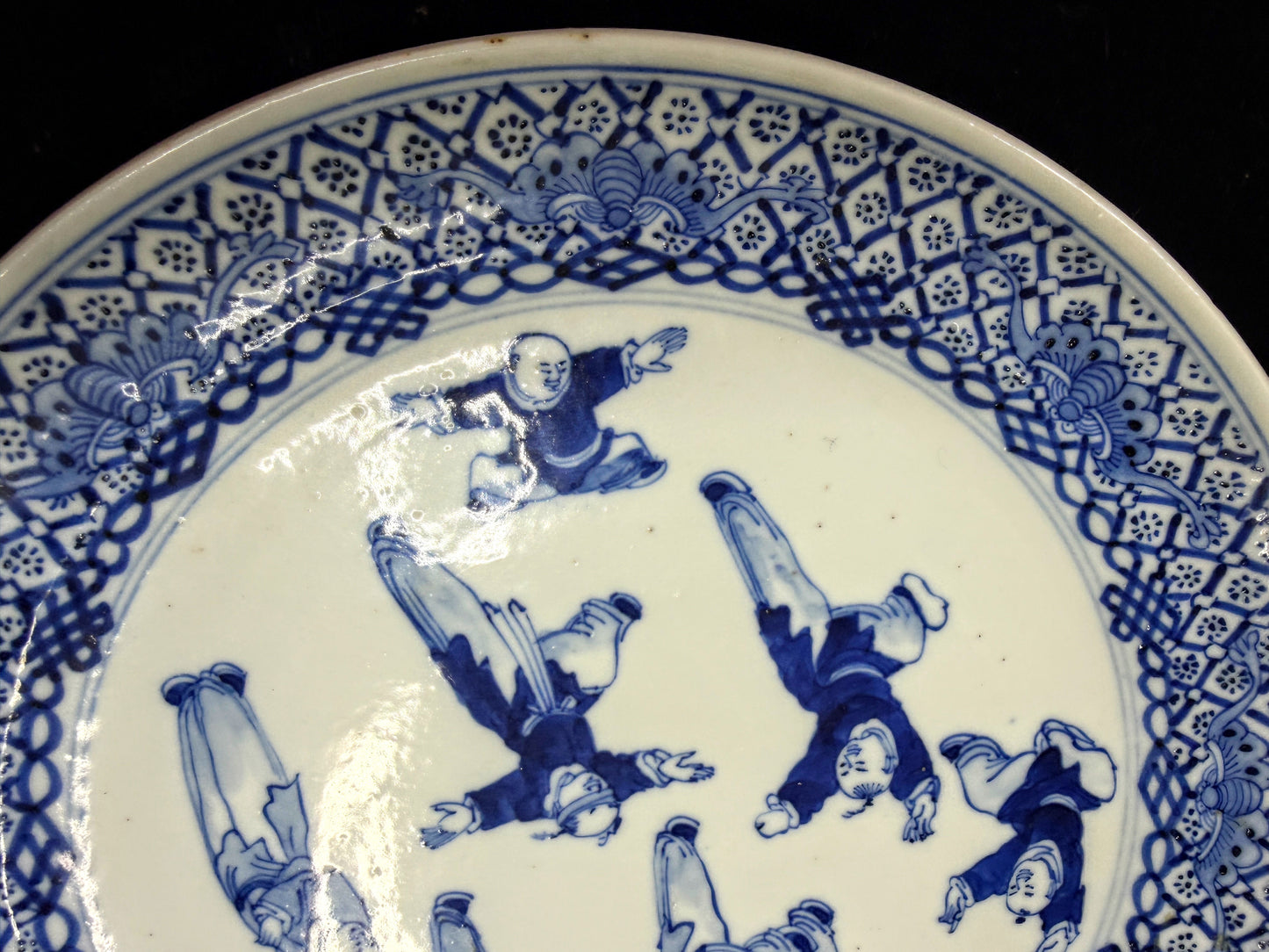 Antique Chinese Blue White Boys Playing Oval Platter Early 20th C A1101