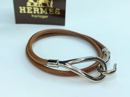 Hermès Hermes Brown Leather Jumbo Hook Choker Silvery GS259