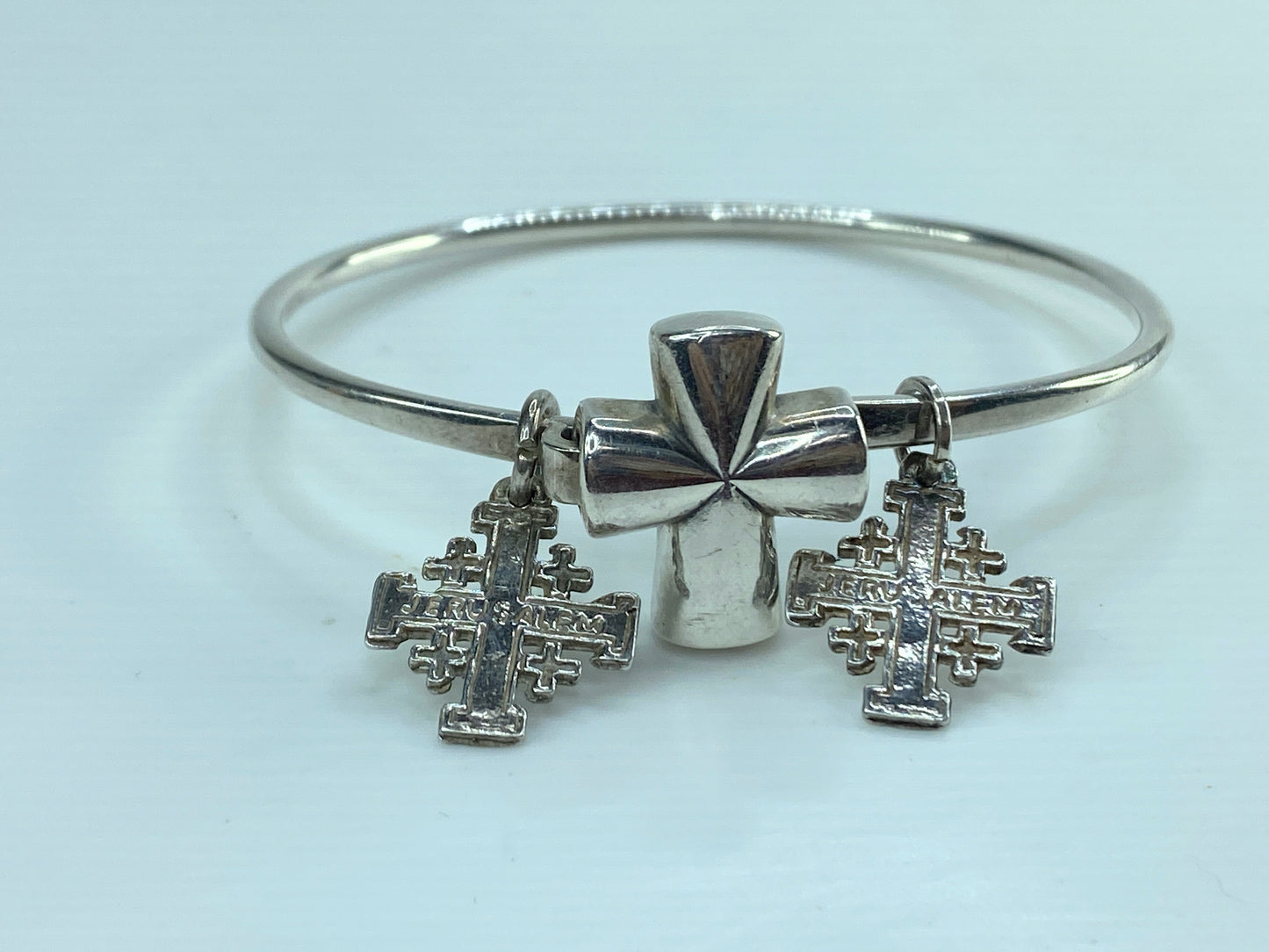 James Avery sterling St. Teresa Cross & Jerusalem Cross charms bangle 6.5" JR585
