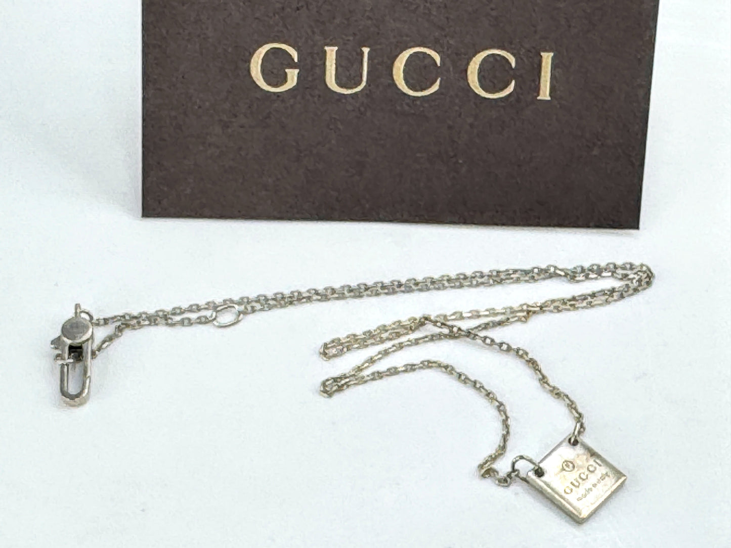 Vintage Gucci sterling silver tag pendant necklace 18" adjustable 6g 18" JR1904