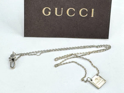 Vintage Gucci sterling silver tag pendant necklace 18" adjustable 6g 18" JR1904