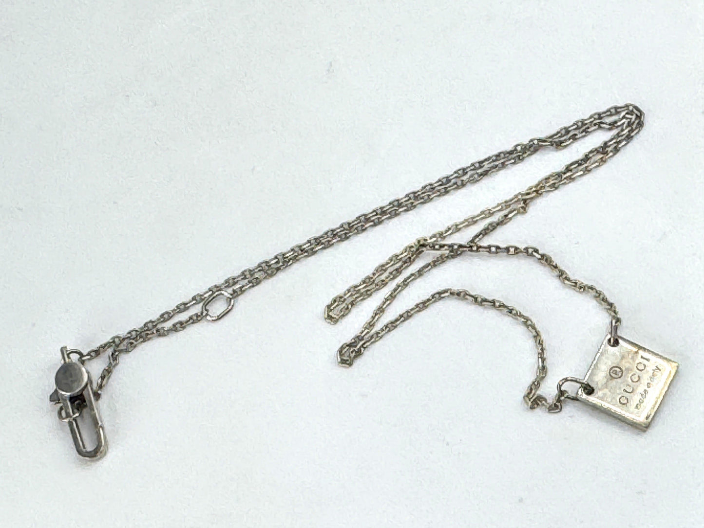 Vintage Gucci sterling silver tag pendant necklace 18" adjustable 6g 18" JR1904