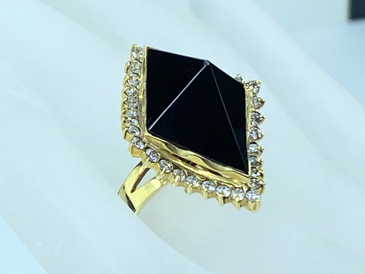 Pyramid custom cut Onyx 0.5ct Round brilliant statement ring 11.9g s5.25 JR8063