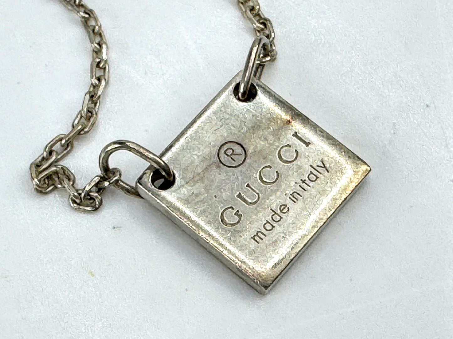 Vintage Gucci sterling silver tag pendant necklace 18" adjustable 6g 18" JR1904