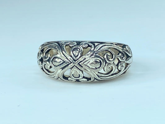 Sterling Silver Open Work Floral Dome ring  5g s8 JR8857