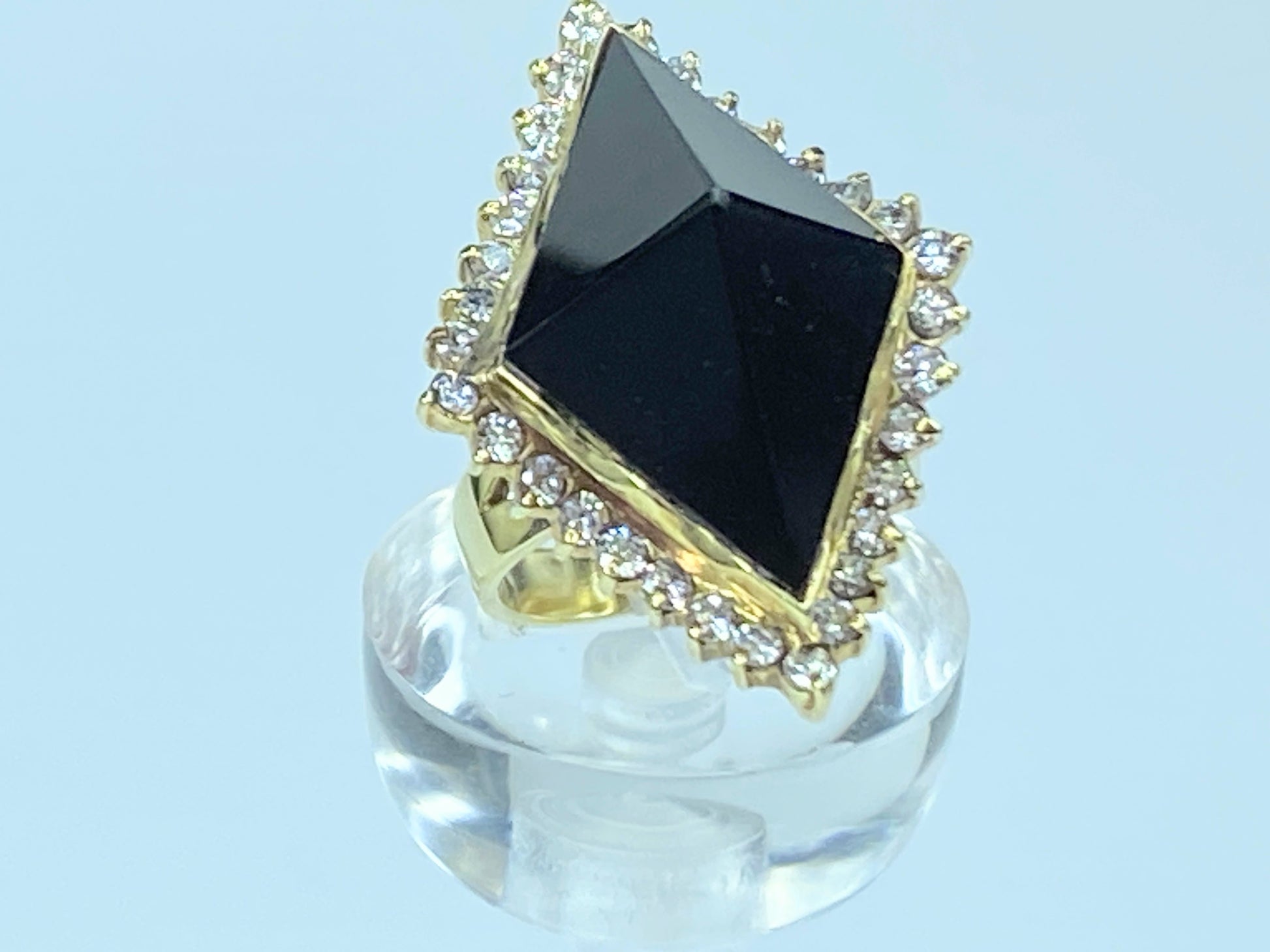 Pyramid custom cut Onyx 0.5ct Round brilliant statement ring 11.9g s5.25 JR8063